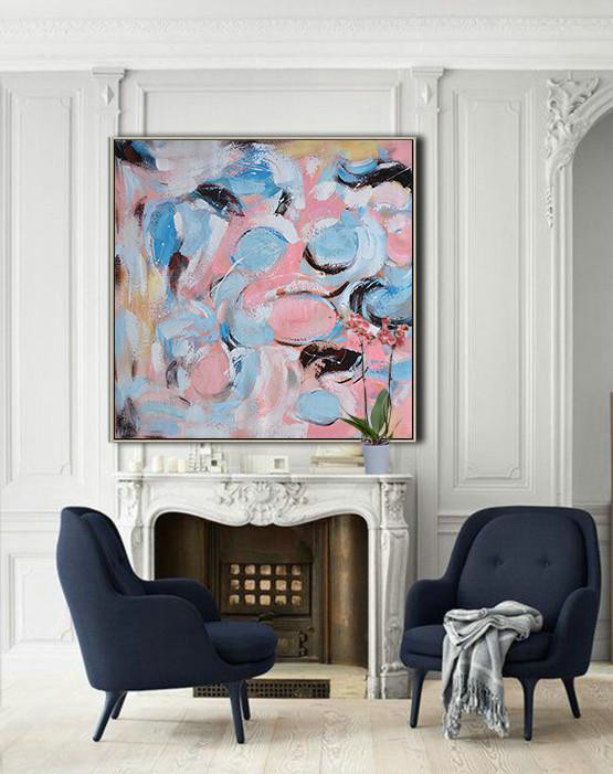 Extra Large Painting,Oversized Contemporary Art,Hand-Painted Contemporary Art,Blue,Pink,White.etc